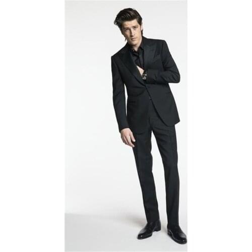 Prom Men Suits With Pants Red Wedding Suits For Men 3 Pieces Blazer Sets(Jacket+Pants+Tie) 2019 Fashion Design Black Satin Lapel