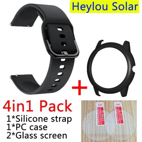 4in1 Pack For Haylou Solar LS05 strap Smart Watch Silicone +PC plastic Case Protector Frame Shell cover glass screen protector