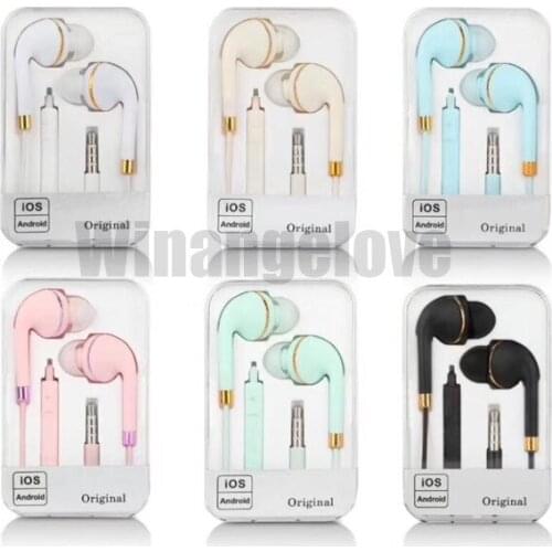 100pcs Macaron earphone 3.5mm In-ear Earphone With mic & Volume Control Earphone for iphone for Samsung s7 s8 with Crystal box