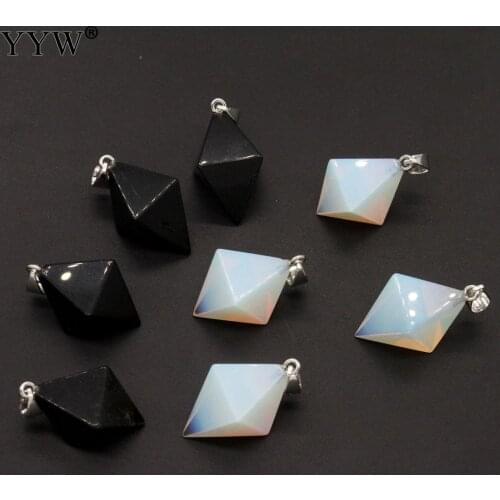 Gemstone Pendants Women Fashion Jewelry 2021 Brand Brass With Black Stone & Sea Opal Rhombus Charm Pendant For Necklace Making