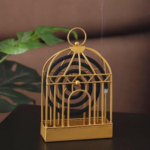 Wrought iron golden bird cage mosquito coil shelf creative home summer practical ornaments
