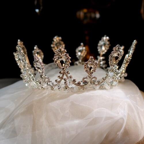 JaneVini Luxury Princess Crown Round Bridal Hair Jewelry Wedding Accessory Bride Tiaras and Crown Crystal Beaded Headband 2020