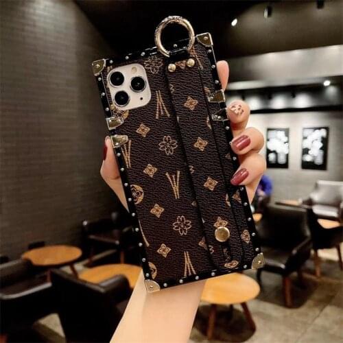 Fashion Square Wrist Strap Holder Phone Case For iPhone 12mini 11 Pro XSMAX XR 7Plus SE Luxury Leather cover For Samsung S10 S20