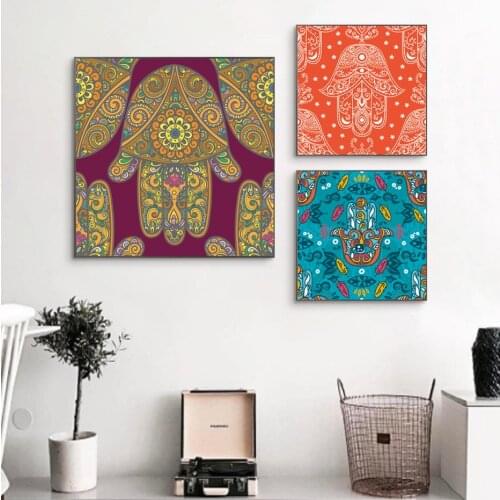 Hand of Fatima Yoga Color Pattern Eyes Bergamot Painting Art Canvas Painting Poster Print Printing Bedroom Living Room Home Deco