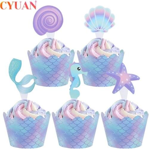 Mermaid Cake Border Baby Cake Topper Kids Birthday Cupcake Wrapper Decorating Tool Wedding Decor Ocean World Party Supplies