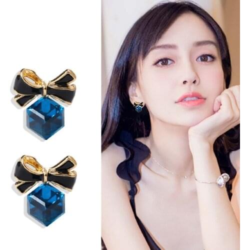 2021 new fashion personality retro blue square earrings bow temperament exquisite ear jewelry