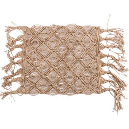 Northern Europe Macrame Cup Pad Bohemia Tablecloth Table Mat Pure Handmade Hemp Braid Carpet