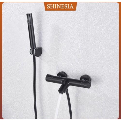 Shinesia Black Thermostatic Valve Shower Facuet Hot Cold Mixer Tap wall mount ABS plastic hand shower dual handle
