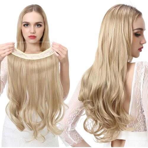 SARLA Natural Synthetic Halo Hair Extensions No Clip In Artificial Fake Ombre Blonde Brown Black Pink Red Wavy False Hair Piece