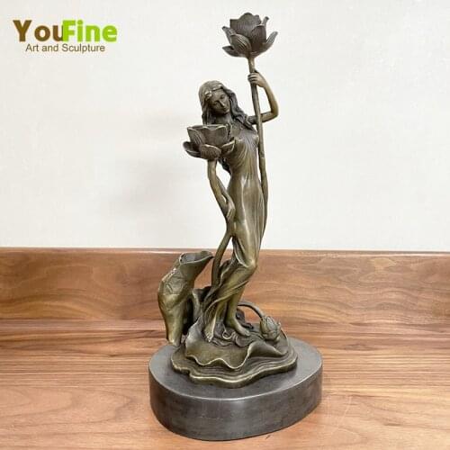 34.5cm Western Female Sculpture Bronze Statue Of Pretty Girl With Flowers Casting Statuette Art Crafts For Home Decor Ornament