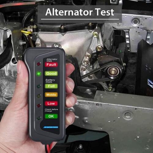 Car Battery Tester with Two Clips 12V Digital Battery Alternator Tester 6 LED Display For Car ATV Quad Car Accessories