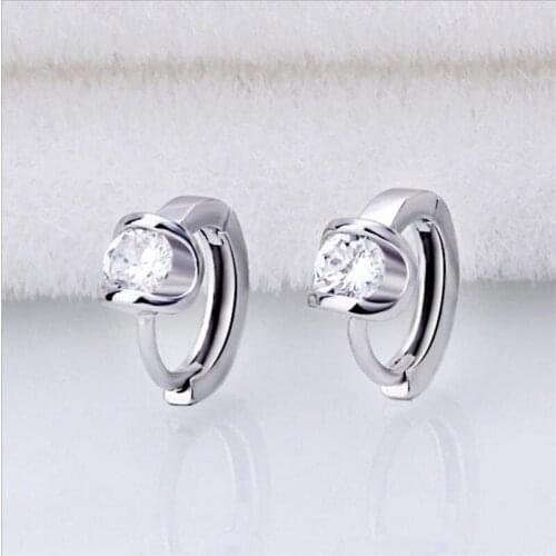 TJP Top Quality 925 Sterling Silver Earrings For Women Party Accessories Trendy Crystal Round Girl Hoop Earrings Jewelry Girl