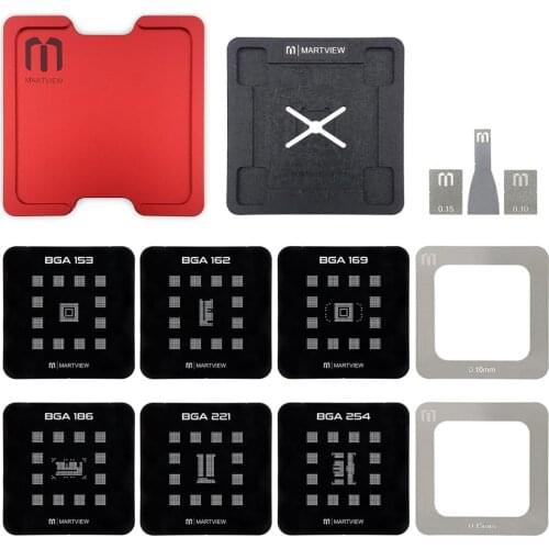 BGA Reballing Stencil Tin Net Full Set for EMMC/EMCP/UFS BGA153/162/169/186/221/254 With Fixed Plate and Holder