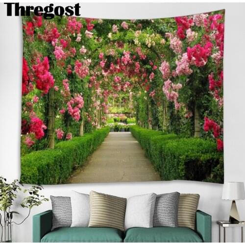 Thregost Macrame Woven Wall Hanging Floral Scenic 3D Print Wall Tapestry Art Bedroom Dorm Rectangle Wall Decor Cloth