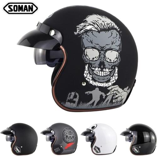 Soman Motorcycle Helmet Vintage Half Face Helmet Retro Chopper Cruiser Helmet Men Women Scooter Motorbike Open Face Helmet