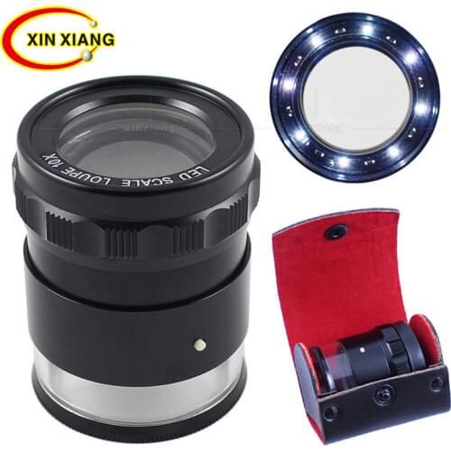 High-end Scale Magnifier 10X Illuminated Magnifying Glasses Portable Desktop Magnifier 8 Magnifying Lamp LED Loupe Monocle Lupe