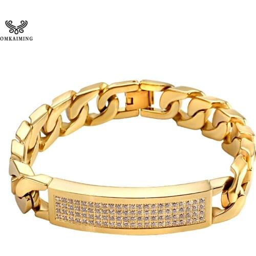 Width13mm Mens Bracelet Golden Stainless Steel Curb Cuban link Chain Bracelets Bnagle women Jewelry Accesories Wholesale Gifts