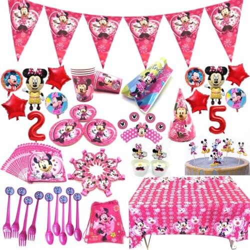High Quilty Pink Minnie Mouse Party Supplies Baby Girl Happy Birthday Kids Party Decoration Disposable Tableware Set Suppliers