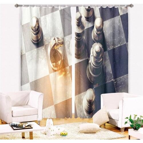 Chess Board Window Curtain Black White Living Room Games Squares Blackout for Bedroom Ultra-Hhin Micro Shading