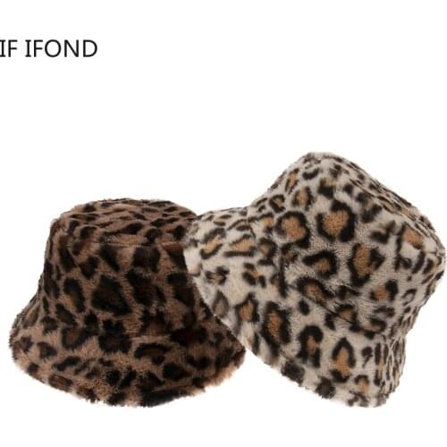 2020 New Autumn Winter Soft Warm Faux Fur Leopard womens bucket hats Thick Warm hat lady Girl Panama Fisherman Hat