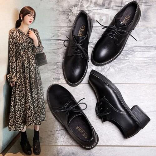 Womens Flat Shoes Black Round-toe Lace-up Oxford Shoes