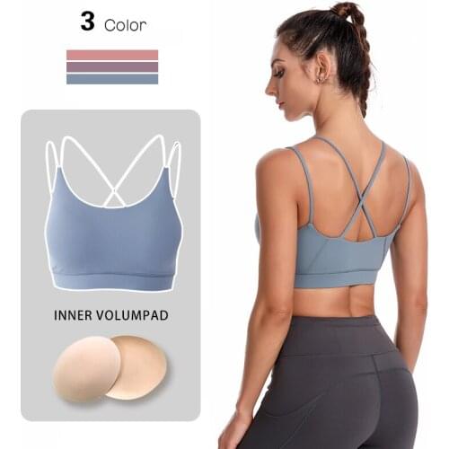 Бюстгальтер женский Sports Bra Women Fitness Bra Push Up Vest Back Cross Strap Black Padded Sports Yoga Bra