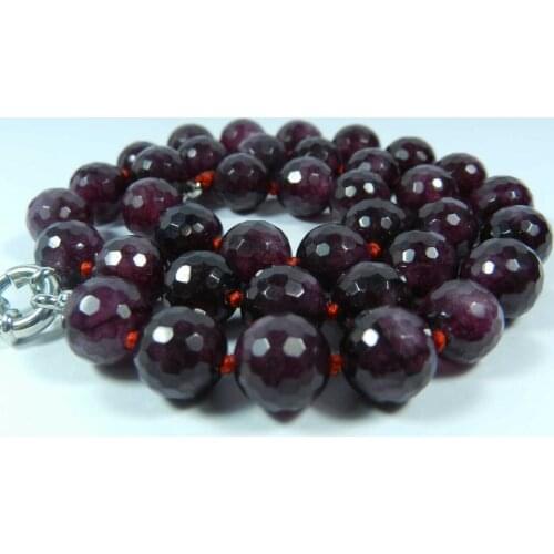10mm Faceted Garnet Red Gemstone Round Beads Necklace 18"