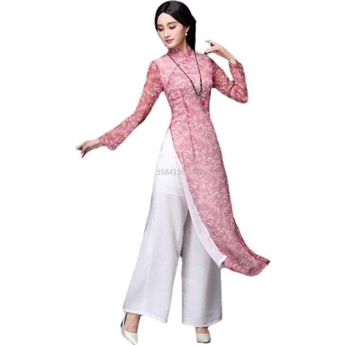 2021 aodai vietnam cheongsam qi pao chinese dress for women traditional cotton linen floral elegant ao dai dress oriental qipao