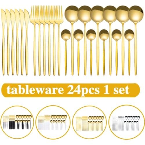 24pcs Set Silver Gold Dinnerware Set Table Cutlery Cutlery Stainless Steel Coffee Spoons Knife Fork Cutlery Set Tableware Set