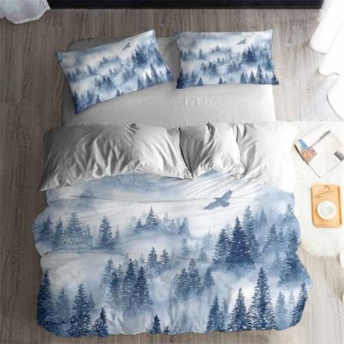 HELENGILI 3D Bedding Set foggy mountain forest Print Duvet cover set bedclothes with pillowcase bed set home Textiles