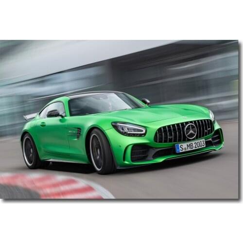 A M G GT R Green car Super sport Car Printed Wall Art Canvas Posters Framed Painting for Room Decor