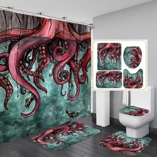 Halloween Octopus Waterproof Bathroom Furniture Shower Curtain Sets in the Bathroom for Modern Accessory Bathroom Bath Products