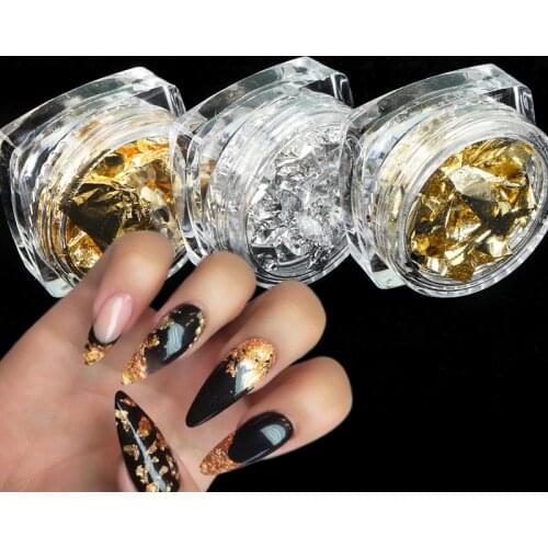 3 Box Irregular Aluminum Foil For Nail Design Gold Leaf Flakes Nail Transfer Foil Paper Slider Nail Art Decorations Accessories