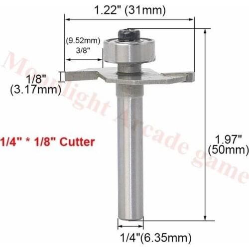 Arcade T Slot Router Bit 1/4" Shank 1/8" Cutting Depth 2 Flutes HSS T-Slot Woodworking Cutter Grooving Tool Cabinets Machines