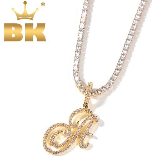 THE BLING KING Artistic Font A-Z 26 Initial Letter Pendant With Tennis Necklace Cubic Zirconia Mens Women Charm Hiphop Jewelry