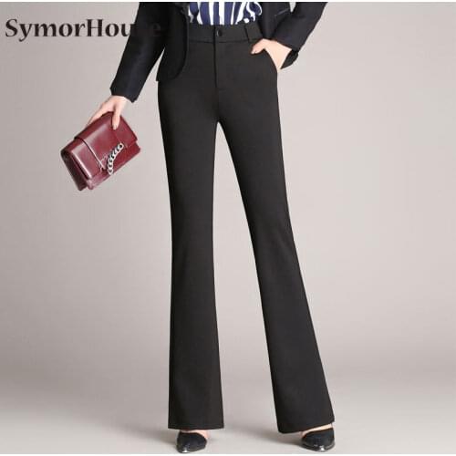 Black blue Skinny Flare Pants OL Women Ladies Office High Waist Pocket Straight Pants Work Wear Trousers Pantalon Mujer