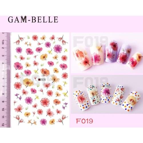 GAM-BELLE 1 Piece 3D Summer Designs Nail Art Slider Sticker Colorful Flower DIY Self Adhesive Decals Nail Glitter Decor Tips