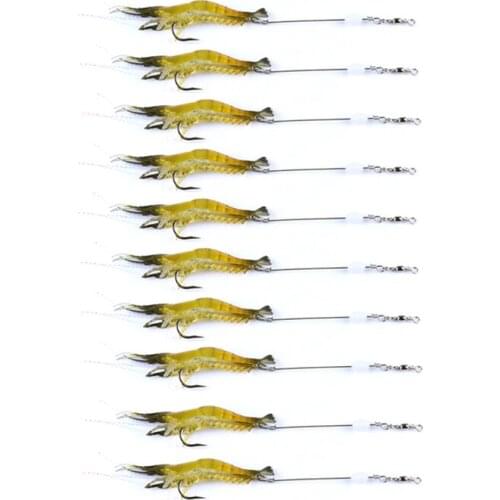 HENGJIA Luminous rubber plastic Fishing Lures Shrimp Prawn Worm Bait Hook Bait Saltwater Soft Lure Fishing Baits 7.5cm 6.6g