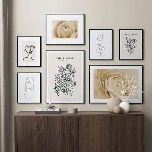 Bloom Rose Flower Abstract Line Leaf Plant Wall Art Canvas Painting Nordic Posters And Prints Wall Picture For Living Room Decor