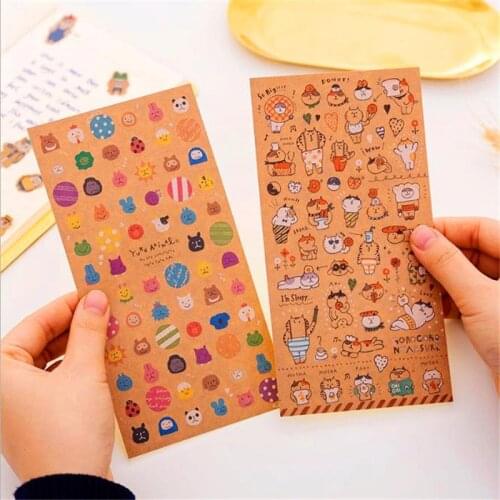 Kawaii Kraft Paper Sticker Cute Cat Animals Sticker Diary Decorate PVC Transparent Scrapbooking Student Staionery Stickers