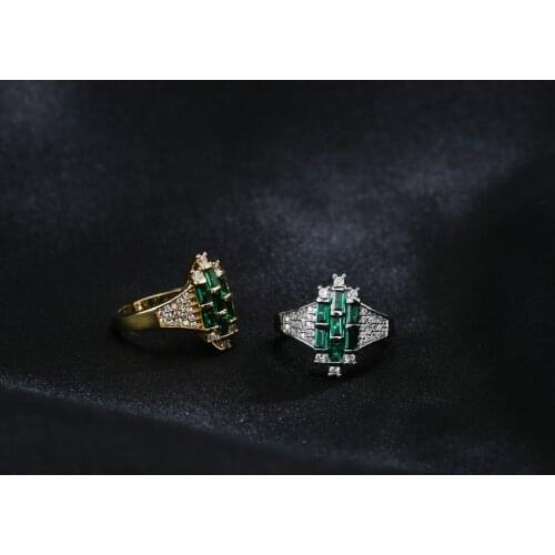 HECHENG,Romantic Plant Series Wedding Rings Luxury ,Vintage Euro Style Engagement Ring With Bright Green Stone