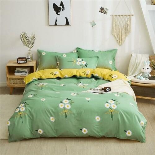 Bedding Set with Fitted Sheet Duvet Cover Pillowcase Grid Bed Linen Geometric Cartoon Home Hotel Bedclothes