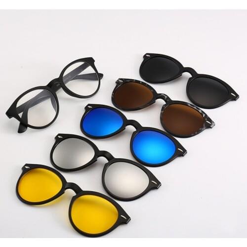 Round TR90 Eyeglass Frames 5Pcs Classic Polarized Magnetic Clip on Sunglasses