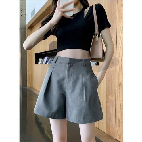 Summer Women Pockets Shorts Lady Chic Korean Style Vintage High Waist Wide Leg Loose Short Pants Femme Solid S-XXXL Mujer