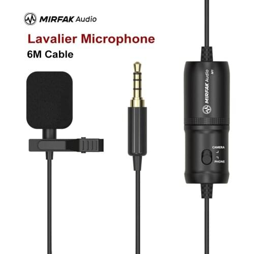 Mirfak MC1 Lavalier Clip-on Microphone 3.5mm Output Lavalier Mic with 6M Cable for Laptop Desktop PC Phone Camcorder Video
