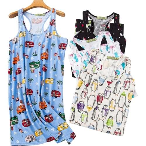 Hot sale Summer Sexy sleeveless night dress womens sleepdress nightdress for women sweet Cute cartoon nightgowns Plus size