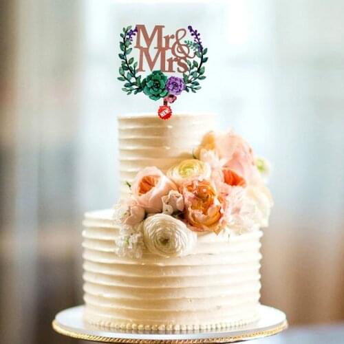 New Green Leaf Happy Wedding Acrylic Mr and Mrs Cake Topper Wedding Decoration Marriage Party Supplies Cake Decorating Tools