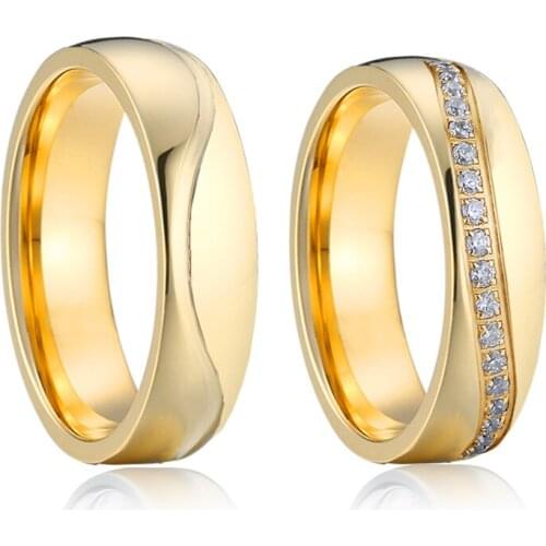 Wedding rings for men and women lovers alliance 14k gold plated cubic zirconia couples promise ring diamond
