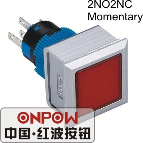 ONPOW 22mm Momentary 2NO2NC LED illuminated Square Plastic push button switch (LAS1-AWF-22/R/12V) CE, UL, ROHS
