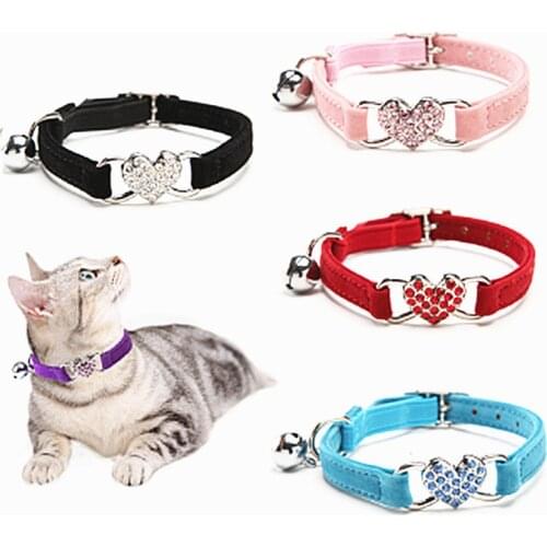 1PC New Pet Collar Cat Collar With Heart Shaped Crystal Diamond Collar For Kitten Puppy Leash Collar For Cat Small Dog